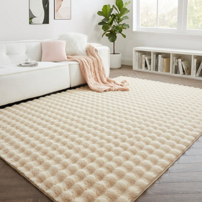 Bedlooms Beige Bubble Shaggy Rug 160X230CmFluffy Thick Pile Area RugNon-Slip Backing Bedroom Lounge Living Room Rug from B&Q