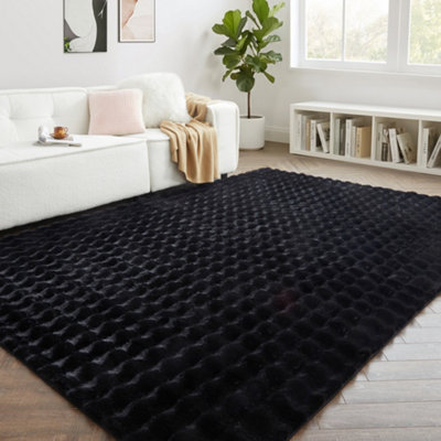 Bedlooms Black Bubble Shaggy Rug 160X230CmFluffy Thick Pile Area RugNon-Slip Backing Bedroom Lounge Living Room Rug from B&Q