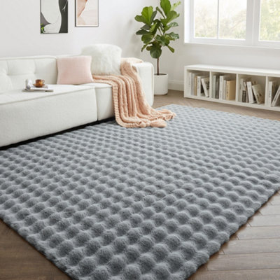 Bedlooms Grey Bubble Shaggy Rug 120X170CmFluffy Thick Pile Area RugNon-Slip Backing Bedroom Lounge Living Room Rug from B&Q