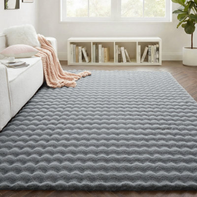Bedlooms Grey Bubble Shaggy Rug 200X290CmFluffy Thick Pile Area RugNon-Slip Backing Bedroom Lounge Living Room Rug from B&Q