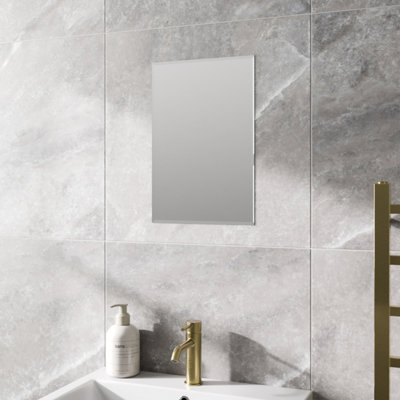 Affine Bathroom Mirror Plain Rectangle Modern Frameless Wall Mounted Bevelled 450X300mm from B&Q