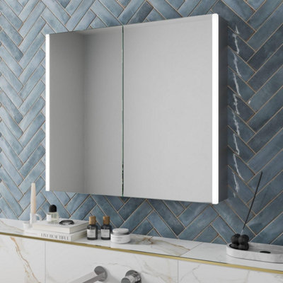 Affine Modern Bathroom Mirror Cabinet Led Illuminated Wall Mounted Ip44 800 X 700mm from B&Q