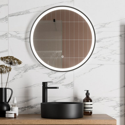 Aveli Round Led Mirror Illuminated Touch Bathroom Demister Mains Powered Matt Black