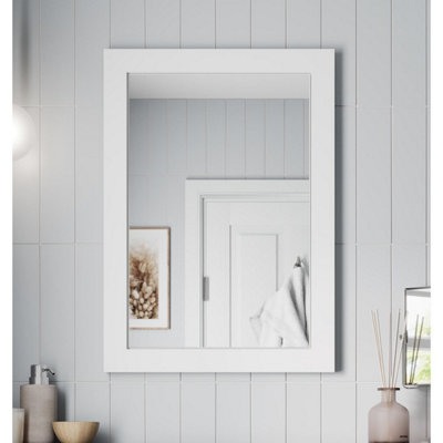 Affine White Framed Wooden Bathroom Mirror Wood Frame Wall Mounted Mirrors 700 X 500Mm Size 3 B&Q