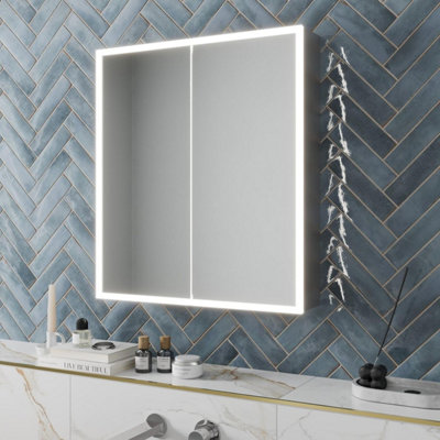 Affine Modern Bathroom Mirror Cabinet Ip44 Rated Led Illuminated Wall Mounted 800 X 700 from B&Q
