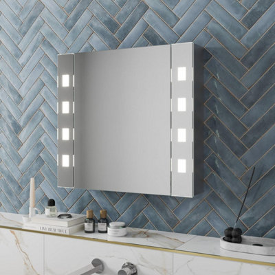 Affine Bathroom Led Mirror Cabinet Demister Shaver Socket Aluminium Ip44 600 X 650mm from B&Q