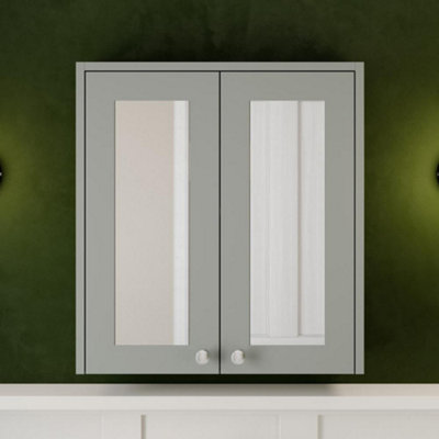 Affine 600mm Bathroom Mirror Cabinet 2 Door Storage Cupboard Wall Hung Grey Traditional