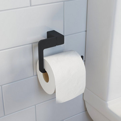 Affine Bathroom Wc Toilet Roll Holder Black Square Wall Mounted Stylish Modern from B&Q