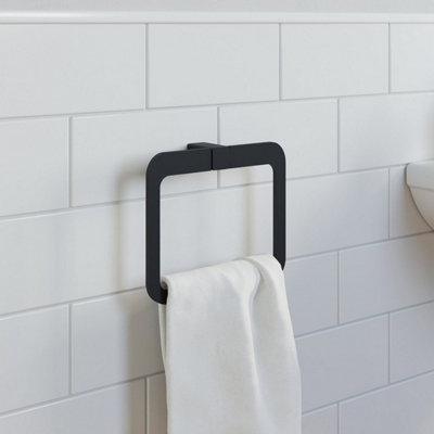 Aveli Bathroom Wc Towel Ring Black Square Wall Mounted Stylish Modern from B&Q