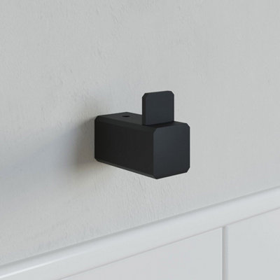 Aveli Bathroom Wc Towel Robe Hook Holder Black Square Wall Mounted Stylish Modern from B&Q