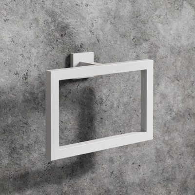 Aveli Bathroom Wc Matt White Square Wall Mounted Towel Ring Stylish Modern from B&Q