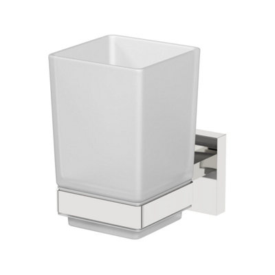 B&Q -  Toothbrush Holder Wall Mount Tumbler Round Modern Chrome Bathroom Accessory
