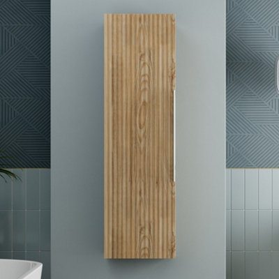 Affine 1200mm Wall Hung Tall Bathroom Storage Cabinet Cupboard Wood Effect Fluted from B&Q