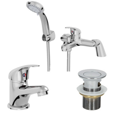 Affine Bathroom Basin Mono Mixer Tap Bath Shower Mixer Tap Waste Chrome Single Lever