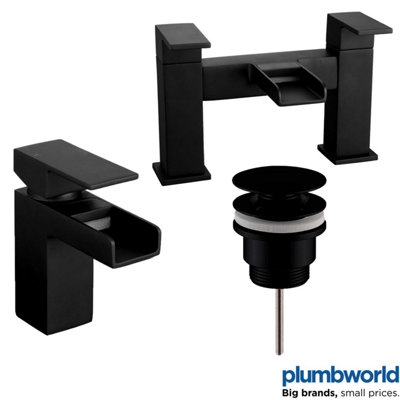 Affine Modern Bathroom Black Waterfall Basin Sink Bath Mono Mixer Tap Taps Set Waste from B&Q