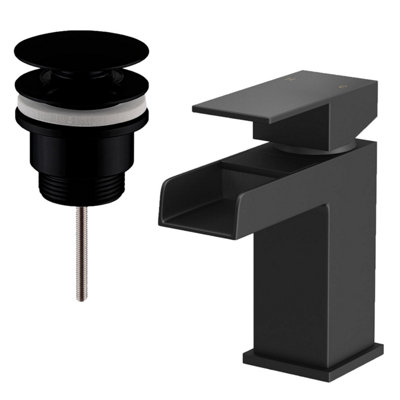 Affine Waterfall Basin Sink Mono Mixer Tap Bathroom Slotted Waste Black Single Lever from B&Q