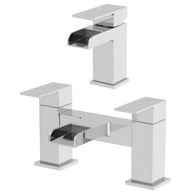 Affine Waterfall Bathroom Basin Mono Mixer Tap Bath Mixer Tap Set Chrome Lever Modern from B&Q