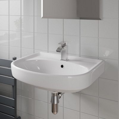 Affine Wall Hung Basin Gloss White560 X 415mm from B&Q