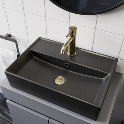Affine Rectangular Countertop Basin Matt Black505 X 352mm from B&Q