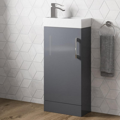 Affine Cloakroom Freestanding Vanity Unit Modern Bathroom Compact Basin Sink 400mm Grey from B&Q