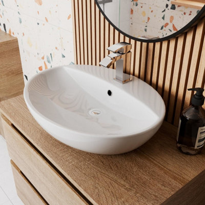 Affine Oval Countertop Basin Modern Designer Sink Ceramic White 550 X 420mm from B&Q