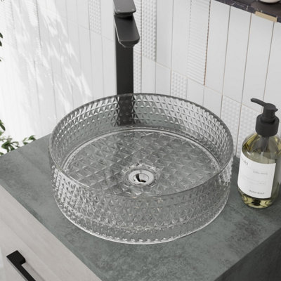 Affine Crystal Glass Countertop Basin353 X 353mm from B&Q