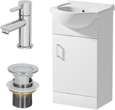 Affine 450mm Floorstanding Bathroom Vanity Unit & Basin Sink Gloss White Tap + Waste from B&Q