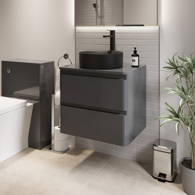 Affine Bathroom Cloakroom Vanity Unit Wall Mounted Countertop Basin Grey Gloss 600mm from B&Q