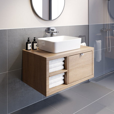 Affine Bathroom Wall Hung Vanity Unit Sink Cabinet Wash Basin Sink Storage Drawer 800mm from B&Q