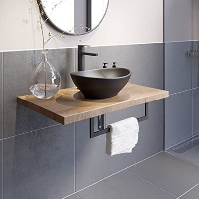 Affine Bathroom Wall Hung Floating Shelf Wash Basin Sink Towel Rail Storage Beige 600mm