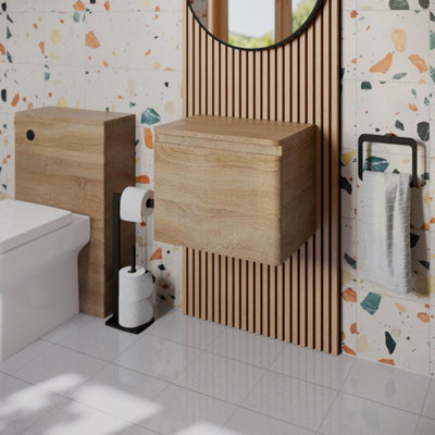 Affine Bathroom Cloakroom Vanity Unit 500mm Wall Hung Cabinet Storage Drawers Wood from B&Q
