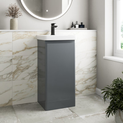 Affine Bathroom Cloakroom Vanity Unit Wash Basin Cabinet Cupboard Storage Grey 400mm from B&Q