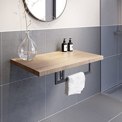 Affine Bathroom Wall Hung Floating Shelf Towel Rail Ring Storage Beige 600mm Furniture