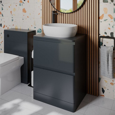 Affine Bathroom Cloakroom Vanity Unit Storage Countertop Wash Basin Grey 600mm from B&Q