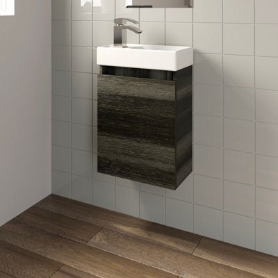 Affine Charcoal Wall Hung 400mm Slimline Vanity Unit Basin Sink Cloakroom Bathroom from B&Q