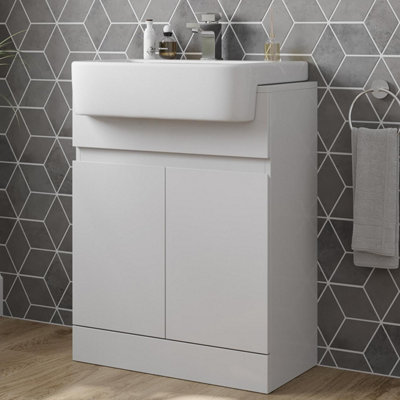 Affine Freestanding Vanity Unit With Basin Ceramic Semi Recessed Sink 620mm White Gloss from B&Q