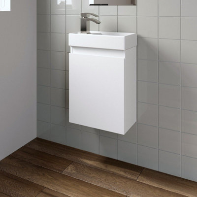 Affine Gloss White Wall Hung 400mm Slimline Vanity Unit Basin Sink Cloakroom Bathroom from B&Q