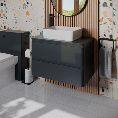 Affine Bathroom Cloakroom Vanity Unit Countertop Wash Basin Wall Hung Grey 800mm from B&Q