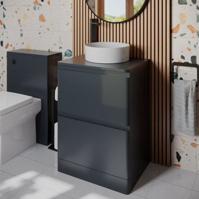 Affine Bathroom Cloakroom Vanity Unit Wash Countertop Basin Storage Grey 600mm from B&Q