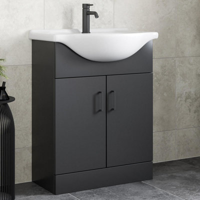 Affine 650mm Freestanding Vanity Unit With Basin Bathroom Sink Cabinet Matt Black from B&Q