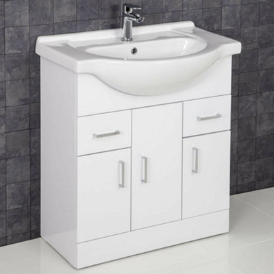 B&Q -  750mm Bathroom Vanity Unit & Basin Sink Tap + Waste Gloss White Floorstanding