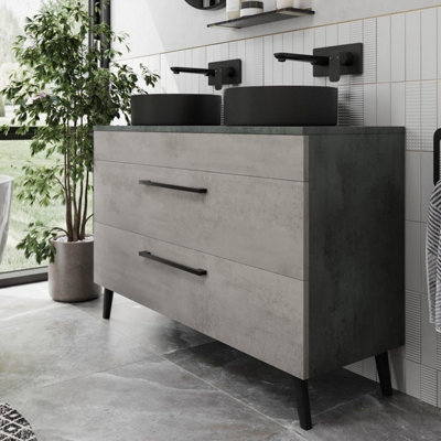 B&Q -  Bathroom Vanity Unit Double Basin Sink Cabinet Drawer Soft Close Grey 1200mm