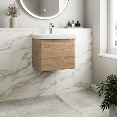 B&Q -  Wall Mounted Bathroom Vanity Unit & Basin Sink Storage Furniture Cabinet 500mm