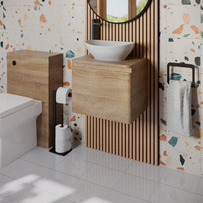 Affine Bathroom Cloakroom Vanity Unit Wash Wall Hung Countertop Basin Wood 500mm from B&Q