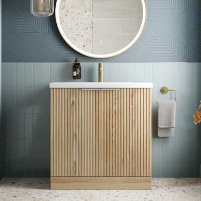 B&Q -  Bathroom Vanity Unit Basin Sink Free Standing 800mm Door Cabinet Storage Wood