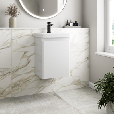 Affine Bathroom Cloakroom Vanity Unit Wash Basin Cabinet Cupboard Storage White 400mm from B&Q
