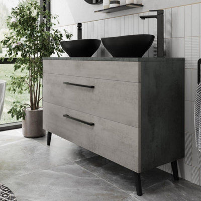 B&Q -  Bathroom Vanity Unit Double Basin Sink Cabinet Drawer 1200mm Soft Close Grey