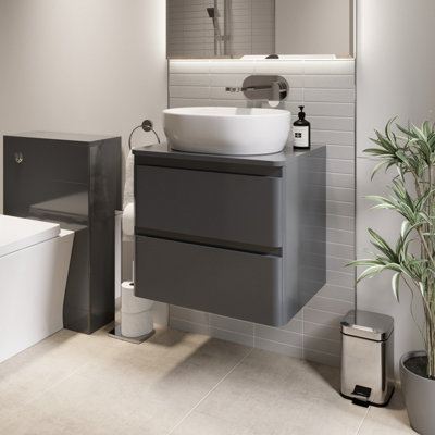 Affine Bathroom Cloakroom Vanity Unit Wall Mounted Countertop Basin Grey Gloss 600mm from B&Q