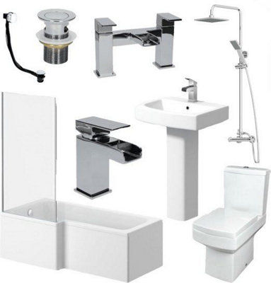 B&Q -  Complete Bathroom Suite L Shape Left Hand 1600mm Bath Screen Toilet Basin Taps
