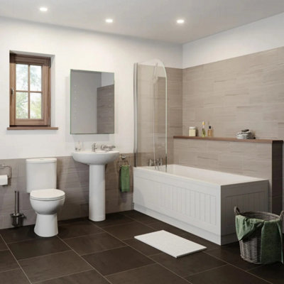 Affine Bathroom Suite Close Coupled Toilet Basin Pedestal Single Ended Bath White 1700 from B&Q